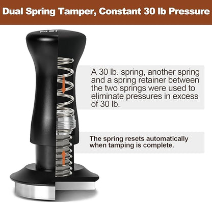 MEION Espresso Tamper 51mm Coffee Tamper, Calibrated Dual Spring Loaded Barista Tamper with Stainless Steel Base, Comes with aluminum storage pad (51MM, Black)