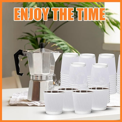 120 Pack Paper Espresso Coffee Cups, 4 oz Disposable Coffee Cups,Corrugated Insulated Ripple Wall, Paper Ripple Cup for Coffee, Hot Chocolate and Hot Tea Drinks -White
