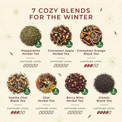 Gya Tea Co Christmas Assorted Tea Bags Variety Pack - 20 Bags 7 Seasonal Flavors - Caffeinated & Caffeine Free Holiday Tea Sampler Gift Set Box - Easy Brew, Natural Ingredients, Enjoy Hot or Iced