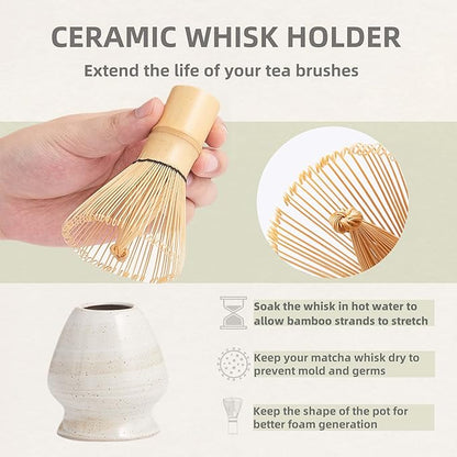 Matcha Whisk Set, Ceramic Matcha Set with Bowl, Matcha Whisk and Holder, Sifter, Bamboo Spoon, Scoop, 6Pcs Ceremony Matcha Kit for Tea Lovers Making Breakfast/Latte