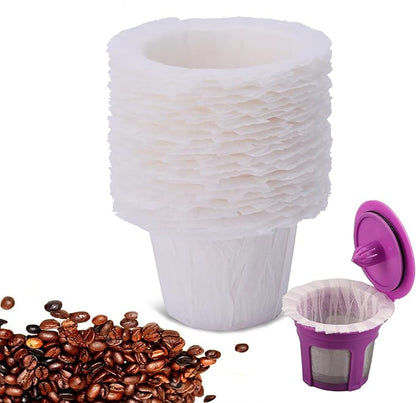 100 Count Disposable Coffee Paper Filters Compatible with Keurig Single Serve 1.0 and 2.0, Fits All Brands Reusable K Cup Filters