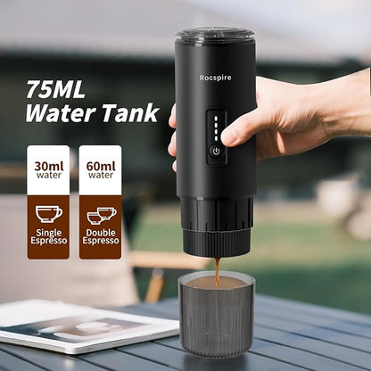 Stainless Steel Portable Espresso Maker | 7500mAh Rechargeable Battery | 20 Bar Self-Heating with USB-C | Works with Most Capsules Compatible for Camping, Travel, Outdoor (Black)