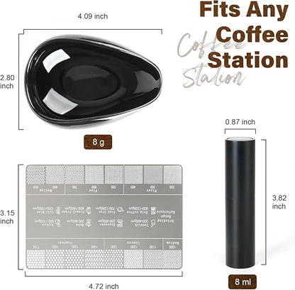 KitchenTour Ultimate Coffee Kit - Ceramic Dosing Cup + Anti-Static Sprayer + Grind Size Ruler - 3-in-1 Pro Set: Measure, Spray, Validate