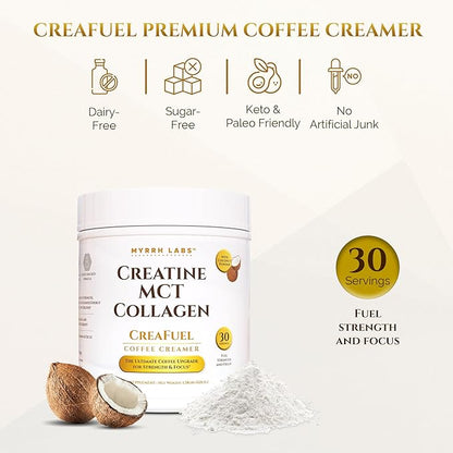 CreaFuel Creatine Collagen MCT Coconut Coffee Creamer Powder Sugar Free Keto and Paleo Friendly Supplement for Muscle Energy Brain Health Skin and Joint Support 30 Servings