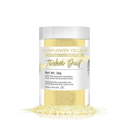 Bakell - Tinker Dust Sunflower Yellow Edible Glitter (25g 1x Jar) for Cakes, Cupcakes, Cake Pops and Beverages