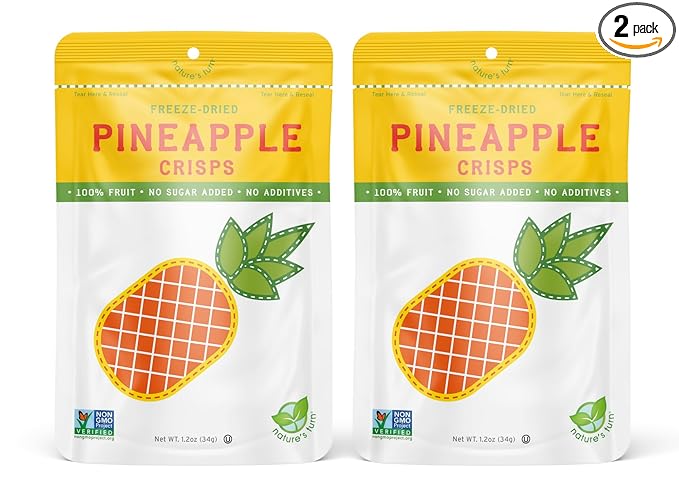 Nature’s Turn Freeze-Dried Fruit Snacks, Pineapple Crisps, Pack of 2 (1.2 oz Each)