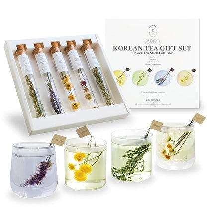 KKOKDAM Fancy Korean Tea Gift Set – Premium Flower Tea Stick Variety Pack - 5 Loose Leaf Blooming Flower Teas
