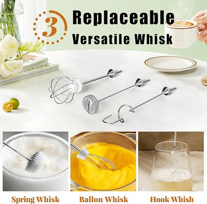 Nahida Granite Green Milk Frother Wand for Coffee, Frother Handheld Rechargeable Electric Whisk with 3 Heads 3 Speeds Drink Mixer Coffee Frother Foam Maker For Latte, Cappuccino, Hot Chocolate, Egg
