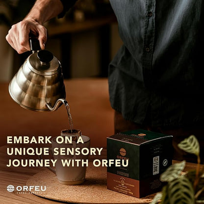 ORFEU - Special Coffee Intense - Drip Sachet - 100% Arabica Coffee, Dark Roast, Aroma of Toasted Caramel & Fruit Jam, Low Acidity, Made In Brazil, Velvety Body - 10 Units, 100g (Pack of 2)
