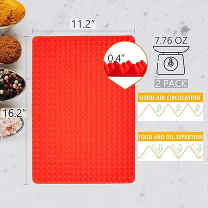 Silicone Baking Mat Red Pyramid Non Stick Bacon Microwave Tray Pastry Mats Red BBQ Grill Mat Baking Supplies oven Liners For Bottom Of Oven - 16 X 11''Silicone Mats For Kitchen Counter 1 Pack