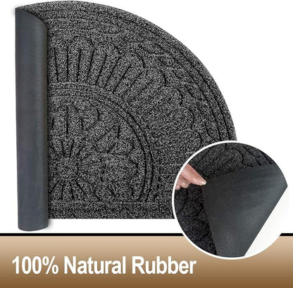 Mibao Door Mat Outdoor Indoor, 23.5" x 35.5", Half Round Door Mats, Non-Slip Front Door Mats Outdoor, Dirt Trapper Welcome Mats for Front Door, Back Door, Shoe Scraper, Black