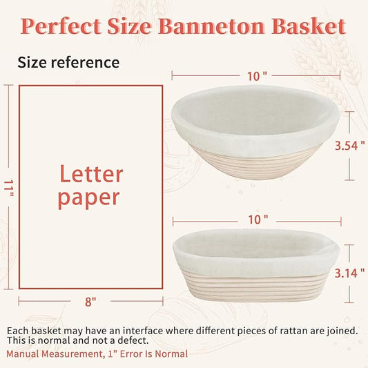 Aliggbent 38Pcs Sourdough Bread Baking Supplies, 10'' Round & Oval Banneton Bread Proofing Baskets with 24 oz Sourdough Starter Jar Kit, Digital Scale, Bags ＆ Bread Making Tools Kit for Artisan Baking