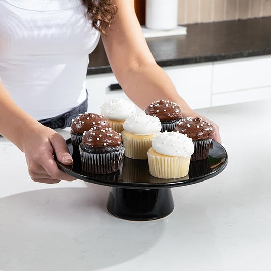 The Cake Stand -10" Ceramic Pedestal Cake Stand with Gloss Finish - Modern Display for Cakes, Cupcakes, Cookies & More - Perfect for Weddings, Birthdays & Baby Showers (Black)