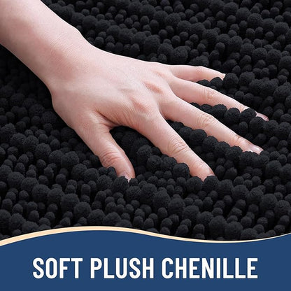 Arotive Luxury Chenille Bathroom Rug Mat, Extra Soft Thick Absorbent Shaggy Bath Rugs, Non-Slip Machine Wash Dry, Plush Bath Mats for Bathroom, Shower and Tub, 60x24, Black