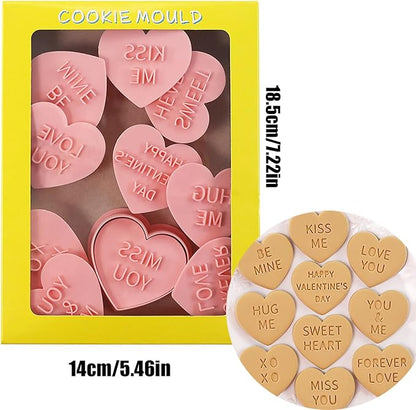 Heart Cookie Cutter Set, 10 Pcs 3D Pressable Biscuit Cutter and Stamps, Valentine's Day Cookie Molds Wedding Party DIY Cake Decorating Kit (B10)
