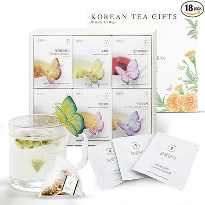 KKOKDAM Korean Tea Gift Set – 6 Flavor Butterfly Tea Bag Sampler – Elegant Box for Tea Lovers - Perfect as Unique Gifts