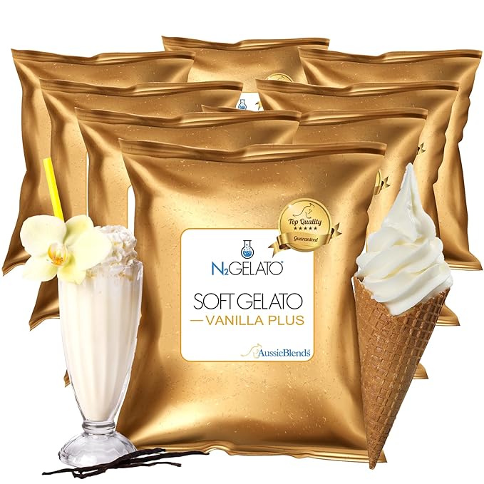 AussieBlends Vanilla Plus Soft Serve Mix, ideal for Milkshakes, Sundaes, and Frozen Desserts | 8-Pack, Imported