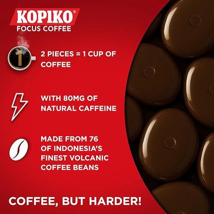 Kopiko Focus Coffee Candy – Have 80mg Caffeine per 2 Pieces for Energy & Mental Focus – Sugar-Free Hard Candy with Real Indonesian Coffee Extract (12 Pack w/4 Candies Each)
