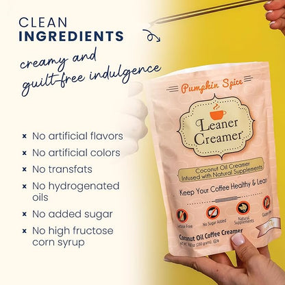 Leaner Creamer Coconut Creamer with Superfood Ingredients – Non-Dairy, Sugar-Free, Keto, Gluten-Free Powdered Coffee Creamer – Pumpkin Spice – 280g