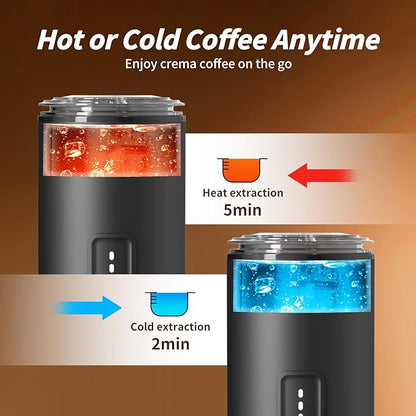 Stainless Steel Portable Espresso Maker | 7500mAh Rechargeable Battery | 20 Bar Self-Heating with USB-C | Works with Most Capsules Compatible for Camping, Travel, Outdoor (Black)