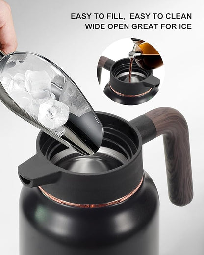 Carafes for Hot Liquids 70 oz - 36 Hour Stainless Steel Thermal Coffee Carafe-Insulated Coffee Carafes For Keeping Hot/Cold Coffee, Tea, Water, Drink Dispenser for Parties(Black)