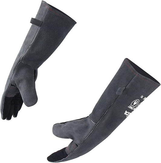 RAPICCA Fireplace Gloves Fire Heat Resistant: Grey 16IN 662℉- Fireproof Leather for Fireplace Fire pit Wood stove Campfire Furnace BBQ Grill Oven Stick Mig Welding Welder Gear - Birthday Gift for men