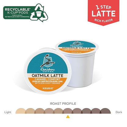Caribou Coffee Caramel Comfort Oatmilk Latte, One Step Latte Single Serve Keurig K-Cup Pods, 20-Count Box