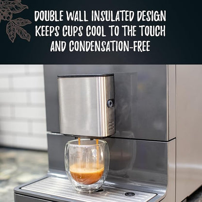Bacimi® Double Wall Insulated Coffee Mugs (Set of 4 / 5oz) - Clear Borosilicate Cups - Thermal Drinking Cups for Espresso, Cappuccino, Latte, Tea, Hot Beverage, Wine - Microwave Safe