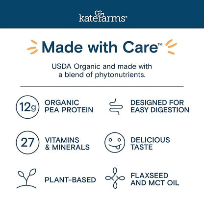 KATE FARMS Organic Pediatric 1.2 High Calorie Vanilla Nutrition Shake, 12g Protein, 27 Vitamins and Minerals, Meal Replacement, 8.45 oz (6 pack)