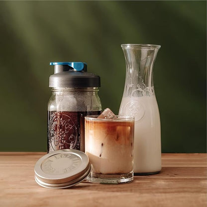 County Line Kitchen Glass Cold Brew Coffee Maker with Lid - Wide Mouth, 2 Quart (64 oz) - Heavy Duty, Leak Proof - Sun & Iced Tea Pitcher, Cold Brew Coffee, Breast Milk Storage, Water - Black