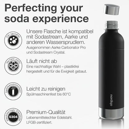 Stainless Steel Carbonating Bottle 33 oz | Compatible with Aarke Carbonator 3, Sodastream (Excl. model Aqua Fizz + Jet) and many others| Dishwasher Safe, No Expiration Date, BPA-Free