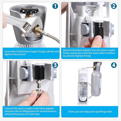 CO2 Tank CO2 Cylinder Direct Adapter with 60in Stainless Steel Hose, CGA320 to TR21-4 Carbonated Water Soda Maker Connector for Fizzi One Touch Jet Ninja Thirsti