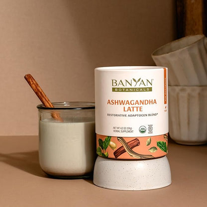 Banyan Botanicals Ashwagandha Latte – Caffeine-Free Organic Herbal Latte Mix – Instant Herbal Adaptogen Drink for Energy, Relaxation, and Nourishment* – 4.2 oz – Non-GMO Sustainably Sourced Vegan
