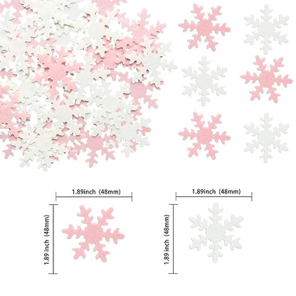 Gyufise 50Pcs Pink Edible Cupcake Cake Toppers Snowflake Cake Decorations for Christmas Winter Frozen Theme Party Supply Decoration Pink White