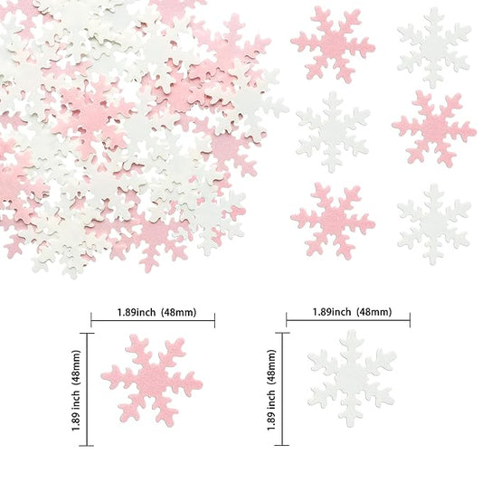 Gyufise 50Pcs Pink Edible Cupcake Cake Toppers Snowflake Cake Decorations for Christmas Winter Frozen Theme Party Supply Decoration Pink White