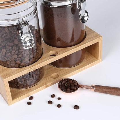 KKC HOME ACCENTS Glass Food Storage Jars with Airtight Locking Clamp Bamboo Lids,Coffee Bean Storage Containers,Sealed Glass Container with Scoop for Coffee Ground,Tea,Nut,Sugar,Coffee Holder