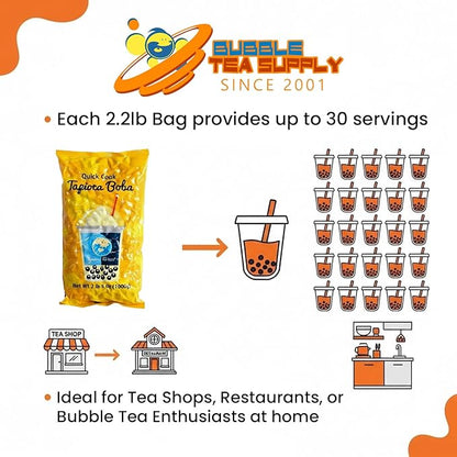 Black Tapioca Boba Pearls for Bubble & Milk Tea Unsweetened - 2.2 Lbs 20-30 Servings - Premium Chewy Black Tapioca Boba Bubbles For Beverages & Dessert Toppings For Pro Tea & Coffee Shops & Home Use