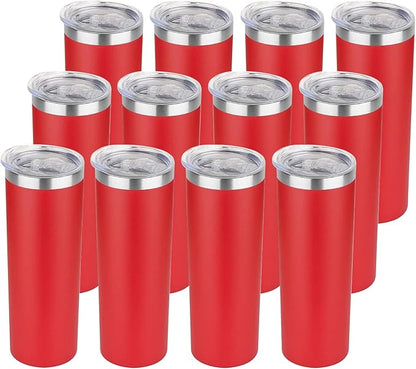 HASLE OUTFITTERS 20 oz Skinny Tumblers Bulk Set, Stainless Steel Insulated Slim Tumblers with Lids, Reusable Double Wall Travel Coffee Mugs, Durable Powder Coated Travel Water Cups(Red, 12)