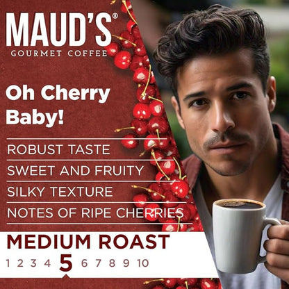 Maud's Cherry Flavored Coffee Pods, 36 ct, Medium Roast Flavored Coffee in Recyclable Single Serve Pods – 100% Arabica Beans, Compatible with Keurig K Cups Maker