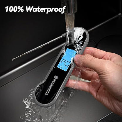 0.5 Sec Instant Read Meat Thermometer Digital with ±0.5℉ Precision, 100% Waterproof Auto Flip Bright LCD Screen, Motion Sensing Food Thermometer for Cooking Kitchen Oven Grill Candy BBQ, Grey