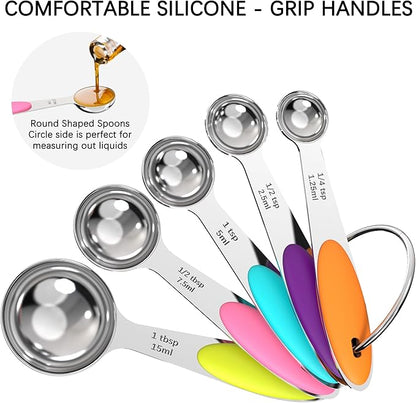 TILUCK Measuring Cups and Spoons Set, Stainless Steel, Kitchen Utensils for Cooking and Baking (12, Colorful)