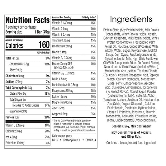 WonderSlim Meal Replacement Protein Bar, Dark Chocolate S'mores, 15g Protein, 20 Vitamins & Minerals (7ct) (Pack of 2)