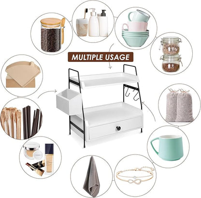 Coffee Bar Accessories and Organizer Countertop, Coffee Station Organizer Kitchen Counter Shelf Organizer, Coffee Condiment Storage, Cup Lid Holder Countertop Shelf for Bathroom