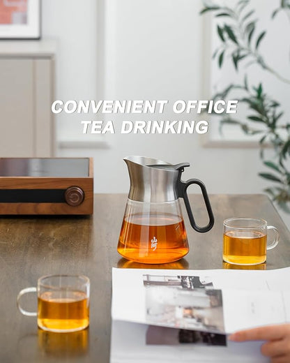 ZENS Design Glass Teapot with Infuser with 2 Cups, 23oz Small Loose Leaf Steeper Pot with Stainless Steel Spout for Hot Tea Diffusers, Oval Handle Clear Tea Infusers Pot for Tea Lovers Gifts
