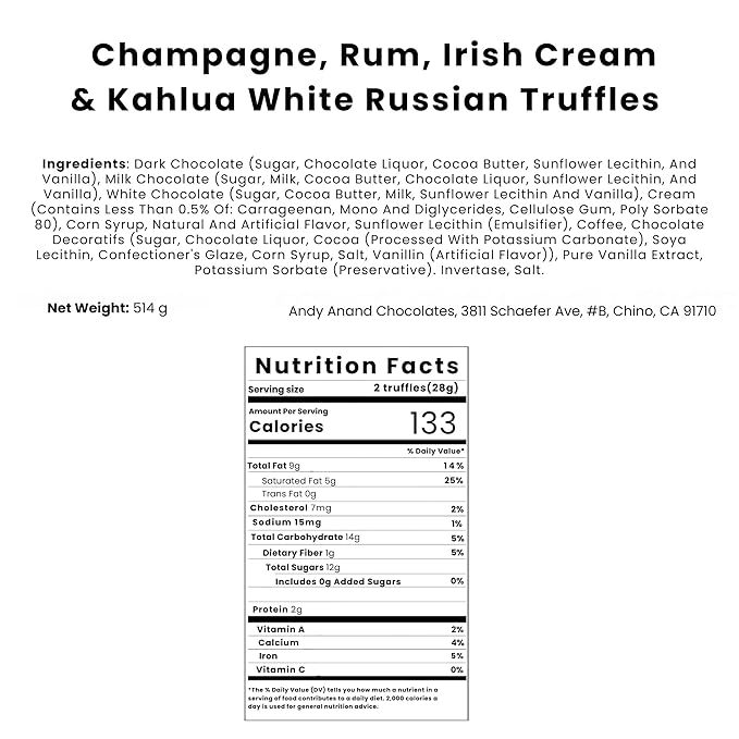 Andy Anand Chocolatier Champagne, Rum, Irish Cream & Kahlua Belgian Chocolate Truffles - Gluten Free Delicious & Divine Gourmet Liqueur Assortment - Perfect for Chocolate Lovers (24 Pcs)