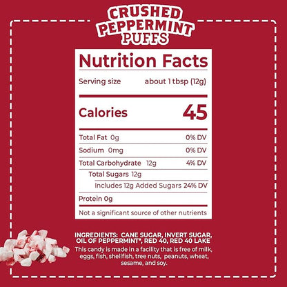 Red Bird Crushed Peppermint Puffs, Soft Crushed Peppermint Candy Topping for Baking, Ice Cream & Drinks, 2pk 10 oz Bag