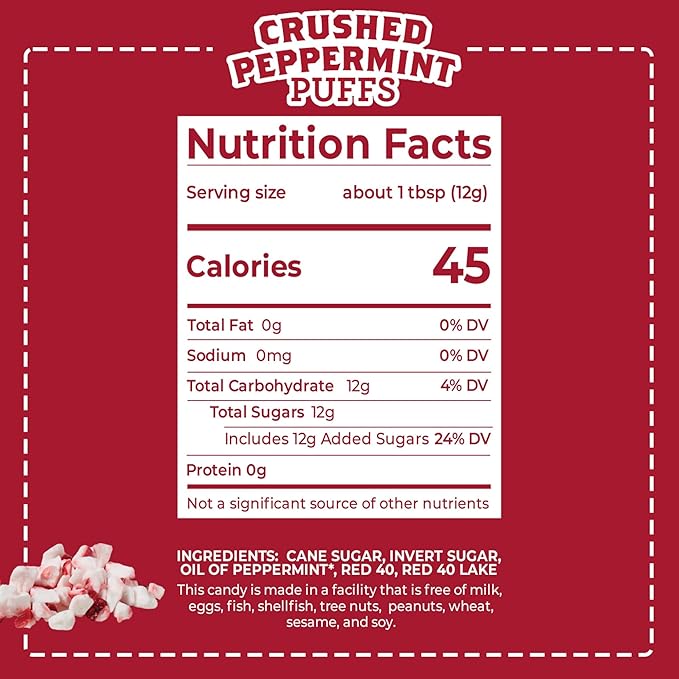 Red Bird Crushed Peppermint Puffs, Soft Crushed Peppermint Candy Topping for Baking, Ice Cream & Drinks, 10 oz Bag