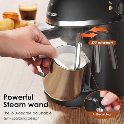 Coffee Machine, 3.5 Bar Espresso Cappuccino Machine with Milk Frother, 1-4 Cup Portable Coffee Maker for Latte, Cappuccino, 800W, Black
