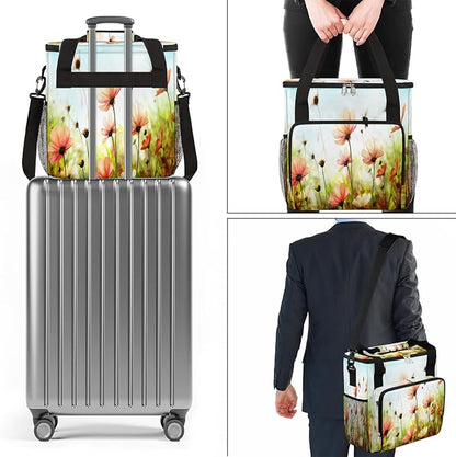 Spring Flower Coffee Maker Carring Bag Colorful Floral Travel Storage Tote Bag Compatible with Keurig K-Mini or K-Mini Plus Portable Single Serve Coffee Brewer Case with Pockets for K-cup Pods