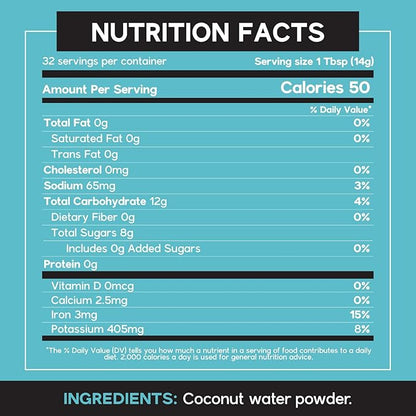 Dolce Superfoods Coconut Water Powder, Natural Electrolyte Powder for Daily Hydration & Wellness, Powdered Coconut Water with Potassium, Sodium, & Magnesium, 1lb
